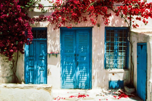 Blauer Hauseingang auf Korfu