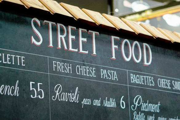 Streetfood Sign on local market in London, from Italian restaurant