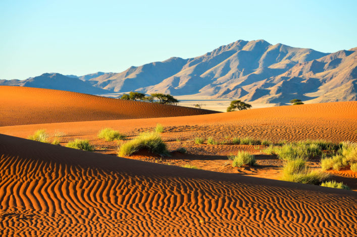 Dune riples in front of a mountain range