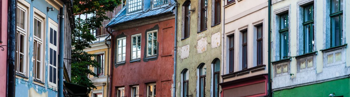 Houses on old street in Riga, Latvia