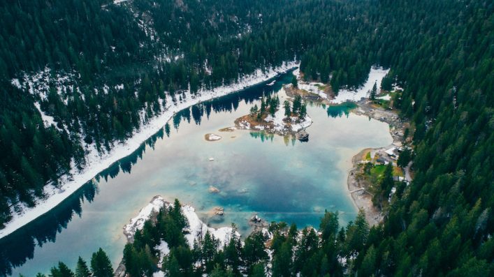 Aerial view of Cauma lake in Switzerland