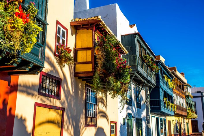 Colorful balconies in Santa Cruz city on La Palma island