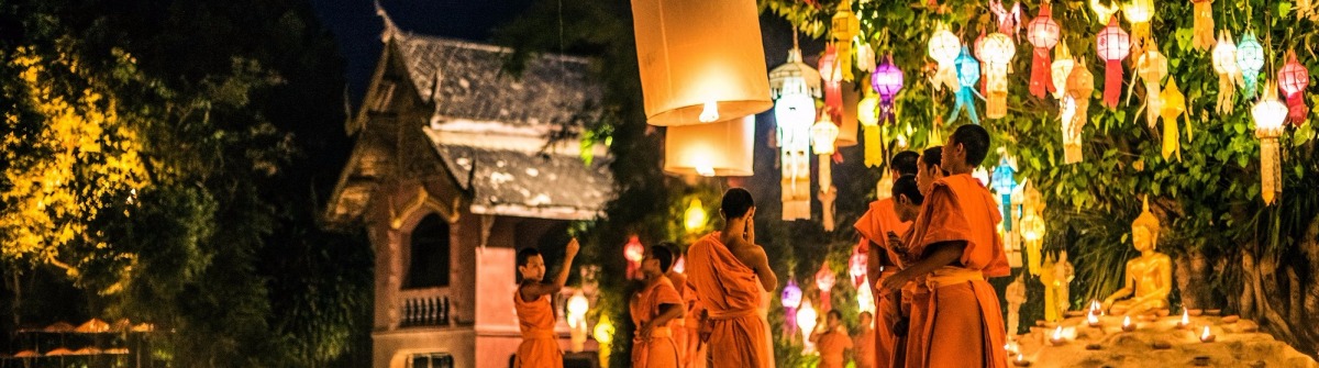 Monks at Phan Tao temple during the Loi Krathong Festival