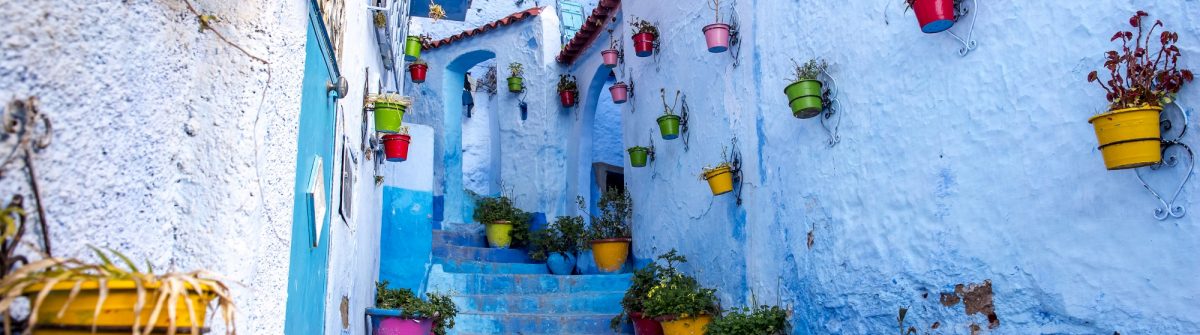 Blue street scene of Chefchaouen, Morocco