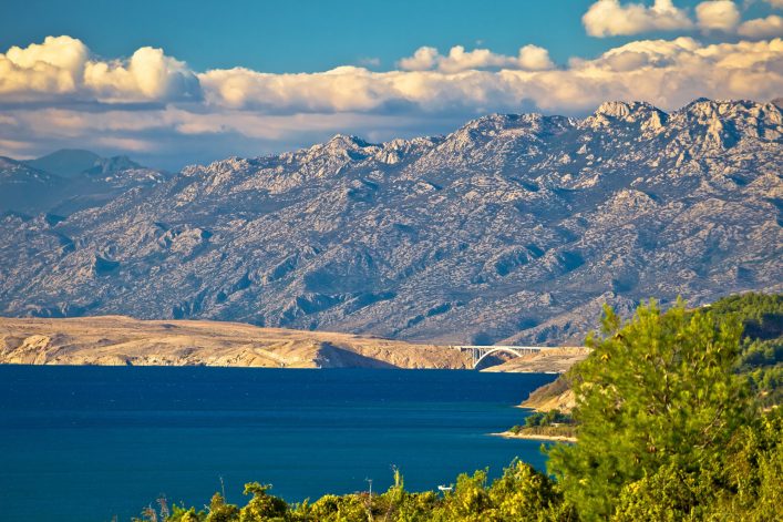 Pag island bridge and velebit mountain view