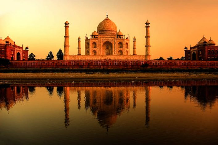 Taj Mahal sunset with reflections